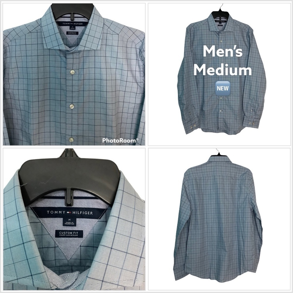 Tommy Hilfiger M Medium 38 - 40 Button Front Shirt Plaid Square Blue Casual NWOT